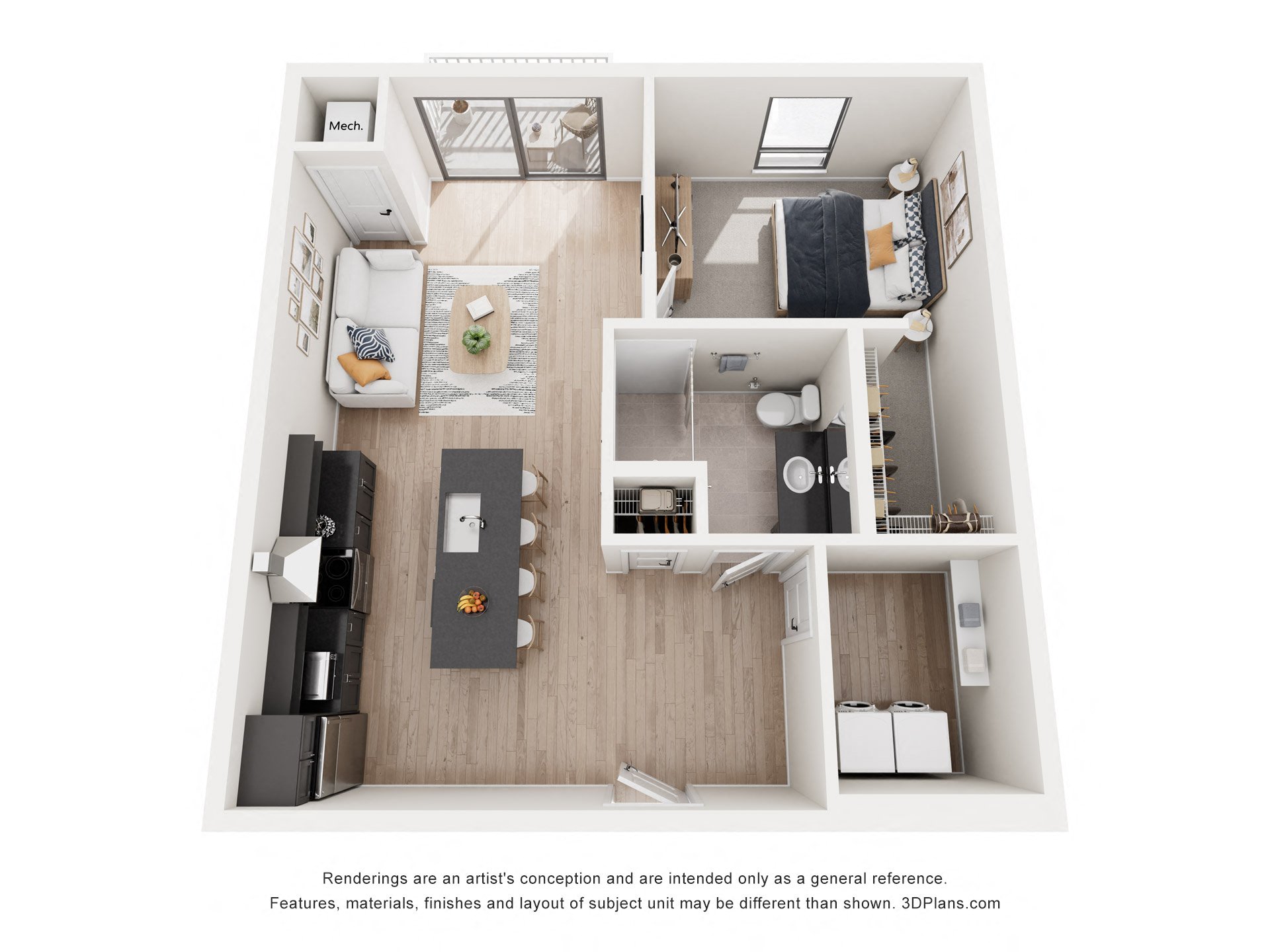 Floor plan for 1 bed, 1 bath, 825 sqft